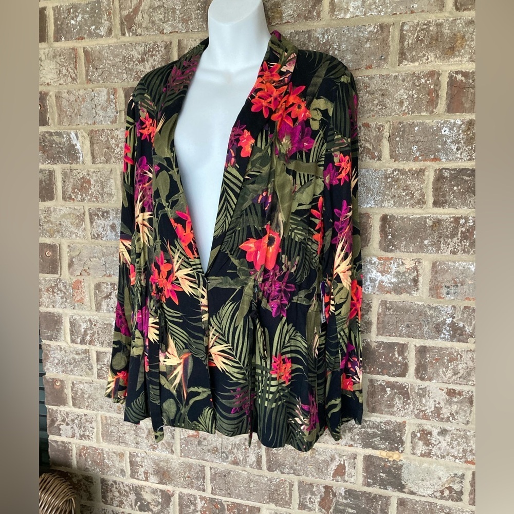 Worthington Casual Tie-Closure Tropical Print "Isla Floral" Blazer, Size L, NWT - Picture 2 of 9